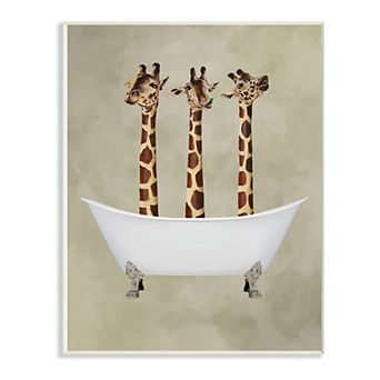 Stupell Home Decor Three Giraffes In A Bathtub Wall Plaque Art