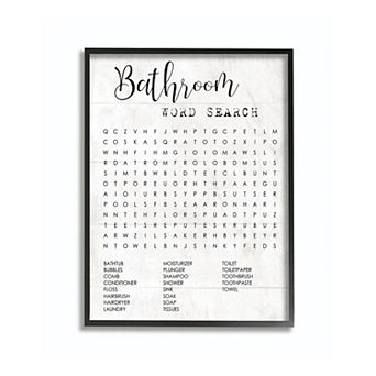 Stupell Home Decor Bathroom Word Search Framed Giclee Texturized Art