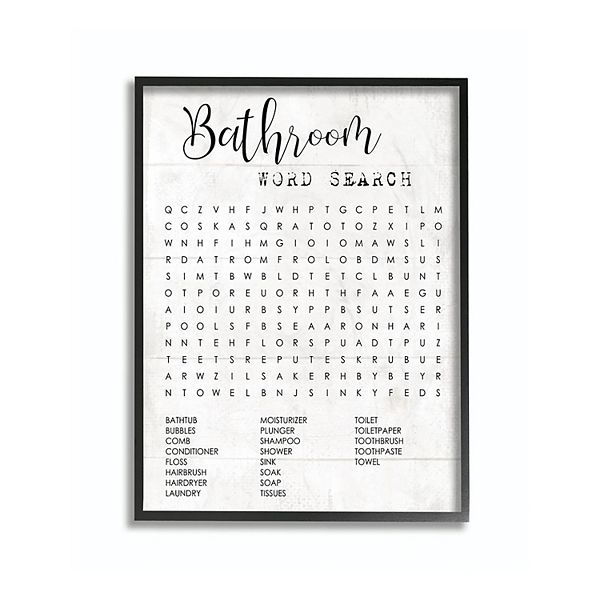Stupell Home Decor Bathroom Word Search Framed Giclee Texturized Art - Black (24X30)