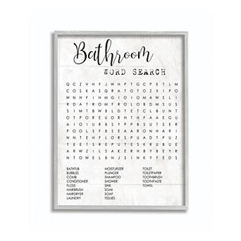 Stupell Home Decor Bathroom Word Search Framed Giclee Texturized Art