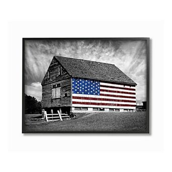 Stupell Home Decor Farmhouse American Flag Framed Canvas Wall Art
