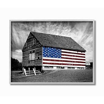 Stupell Home Decor Farmhouse American Flag Framed Canvas Wall Art