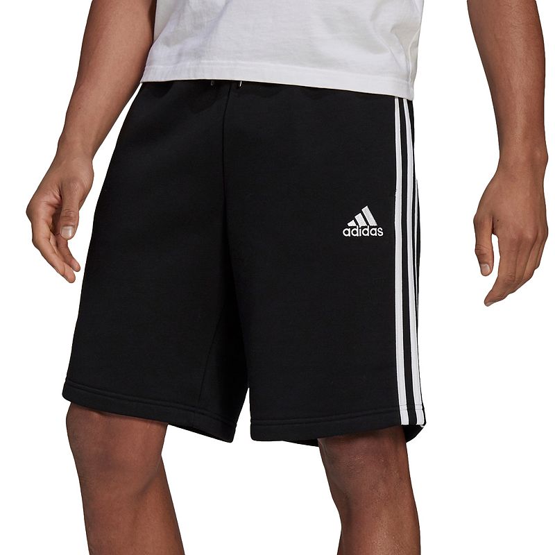 Mens adidas 3-Stripe Fleece Shorts, Size: Small, Black