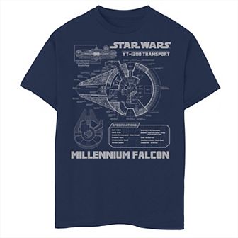 Boys 8-20 Star Wars Millennium Falcon Grey Schematics Graphic Tee