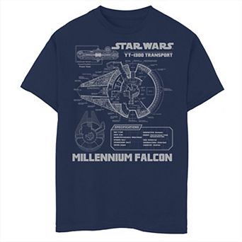 Boys 8-20 Star Wars Millennium Falcon Grey Schematics Graphic Tee