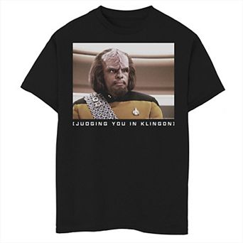 Boys 8-20 Star Trek: The Next Generation Worf Judging You In Klingon Graphic Tee