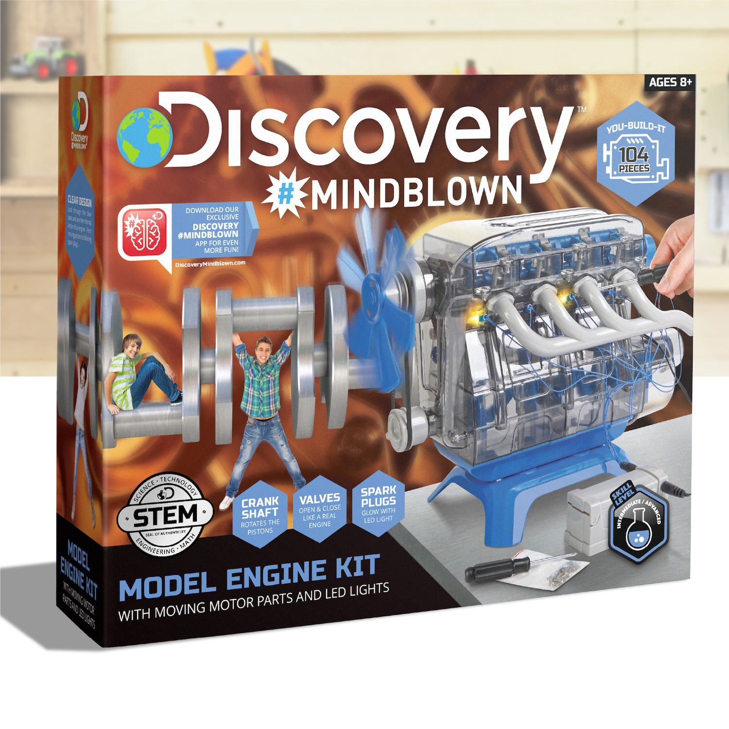 Discovery Kids Mindblown DIY Toy Model Engine Kit - Build Your Own Moving Engine - Ages 12+