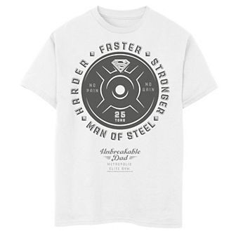 Boys 8-20 DC Comics Superman Unbreakable Dad Dumbbell Logo Graphic Tee