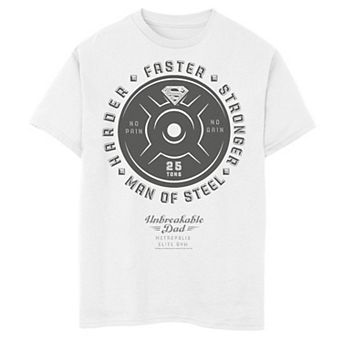 Boys 6-20 DC Comics Superman Unbreakable Dad Dumbbell Logo Graphic Tee