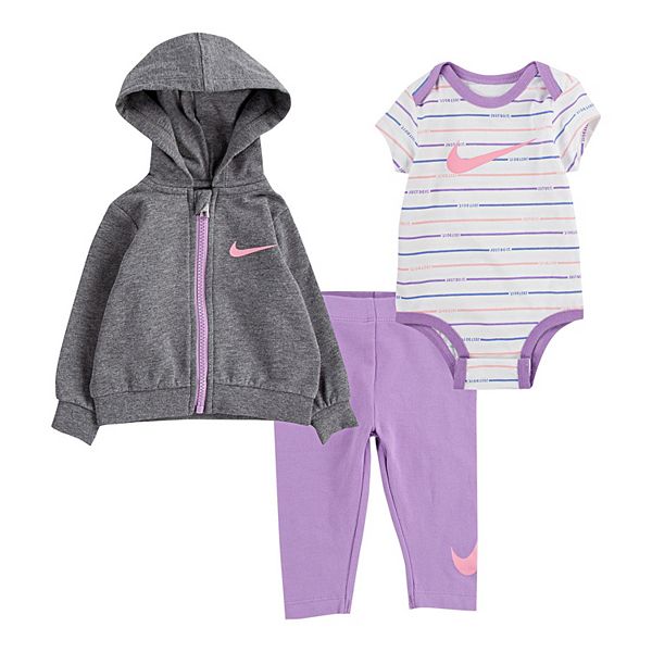Baby Girl Nike Bodysuit Zip Hoodie And Leggings 3 Piece Set