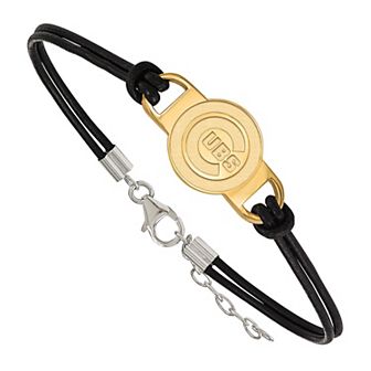 LogoArt Sterling Silver Chicago Cubs Small Center Leather Bracelet