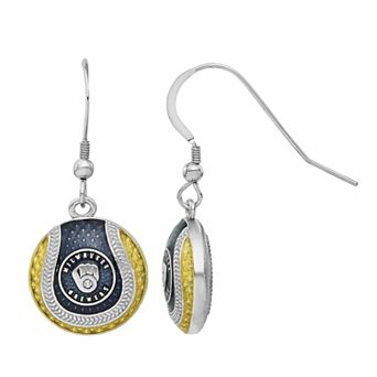 LogoArt Sterling Silver Milwaukee Brewers Enameled Baseball Earrings