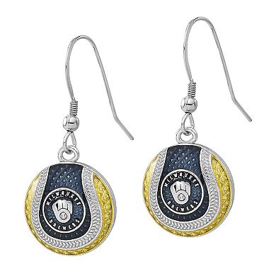 LogoArt Sterling Silver Milwaukee Brewers Enameled Baseball Earrings