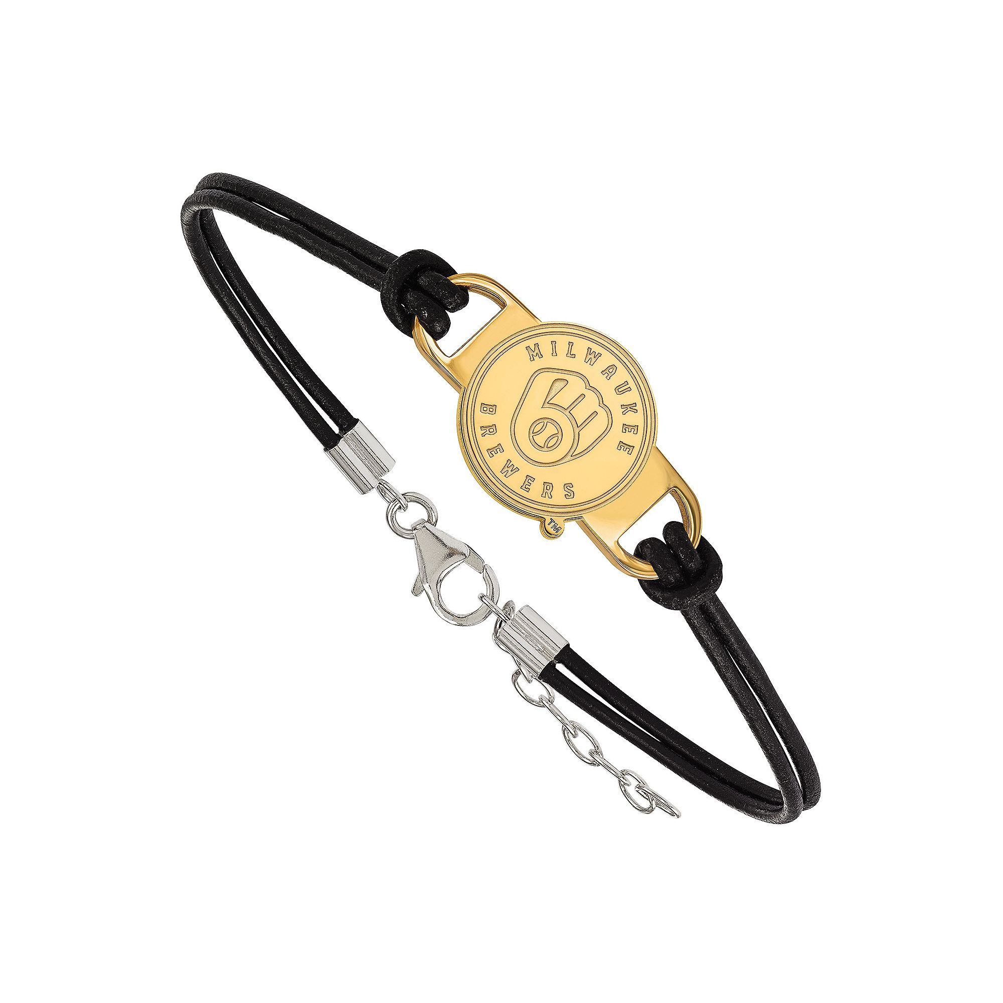 LogoArt Sterling Silver Milwaukee Brewers Logo Leather Bracelet, Womens, S