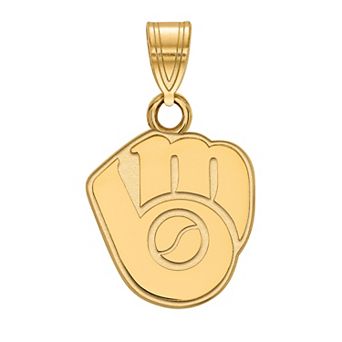 LogoArt Milwaukee Brewers 10k Gold Mini Ball & Glove Logo Pendant