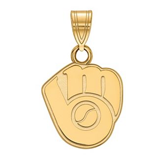 LogoArt Milwaukee Brewers Sterling Silver Ball & Glove Logo Pendant