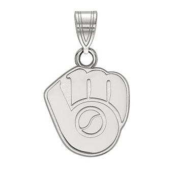 LogoArt Milwaukee Brewers Sterling Silver Ball & Glove Logo Pendant