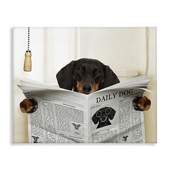 Stupell Home Decor Dog On Toilet Newspaper Canvas Wall Art
