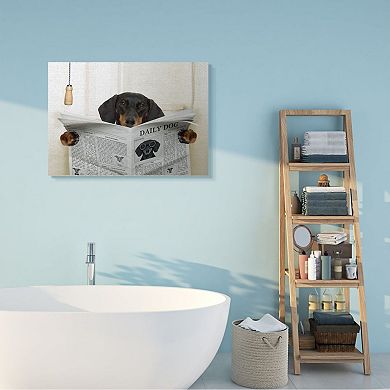 Stupell Home Decor Dog On Toilet Newspaper Canvas Wall Art