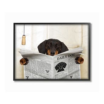 Stupell Home Decor Dog On Toilet Newspaper Framed Wall Art