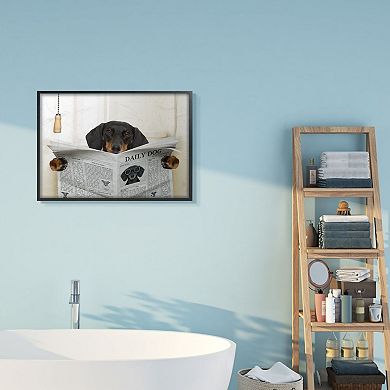 Stupell Home Decor Dog On Toilet Newspaper Framed Wall Art