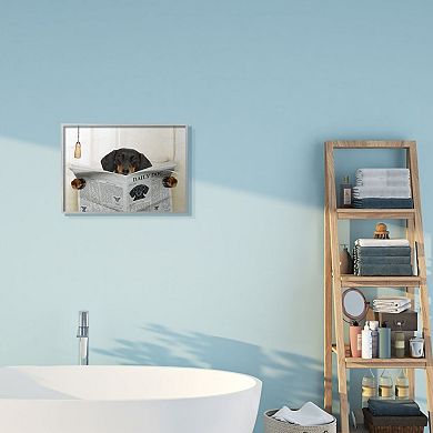 Stupell Home Decor Dog On Toilet Newspaper Gray Framed Wall Art