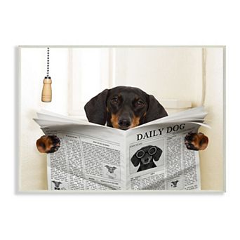 Stupell Home Decor Dog On Toilet Newspaper Plaque Wall Art