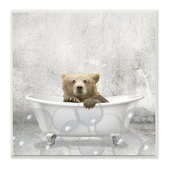 Stupell Home Decor Baby Bear Bath Plaque Wall Art