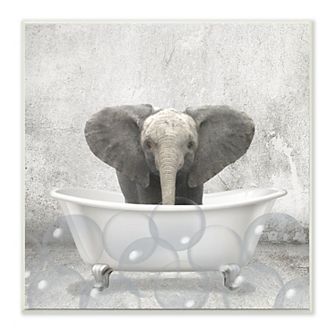 Stupell Home Decor Baby Elephant Bath Plaque Wall Art
