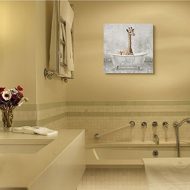 Stupell Home Decor Baby Giraffe Bath Canvas Wall Art