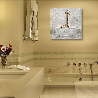 Stupell Home Decor Baby Giraffe Bath Canvas Wall Art