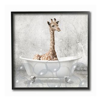 Stupell Home Decor Giraffe Bath Time Framed Wall Art