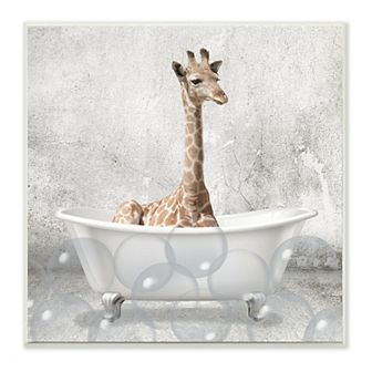 Stupell Home Decor Baby Giraffe Bath Plaque Wall Art