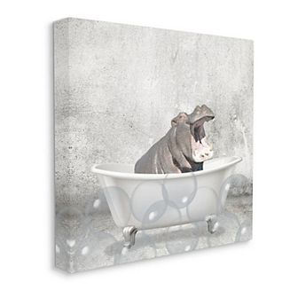 Stupell Home Decor Baby Hippo Bath Canvas Wall Art