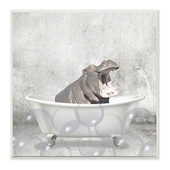 Stupell Home Decor Baby Hippo Bath Plaque Wall Art