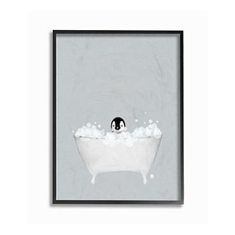 Stupell Home Decor Penguin Bath Framed Wall Art
