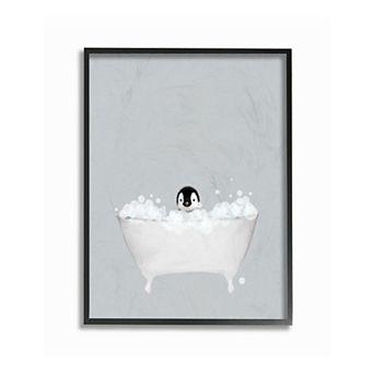 Stupell Home Decor Penguin Bath Framed Wall Art