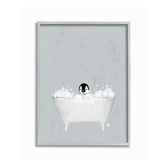 Stupell Home Decor Penguin Bath Cute Framed Wall Art