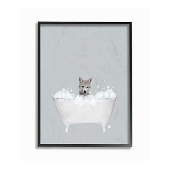 Stupell Home Decor Wolf Bath Cute Framed Wall Art