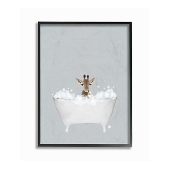 Stupell Home Decor Giraffe Bath Cute Framed Wall Art