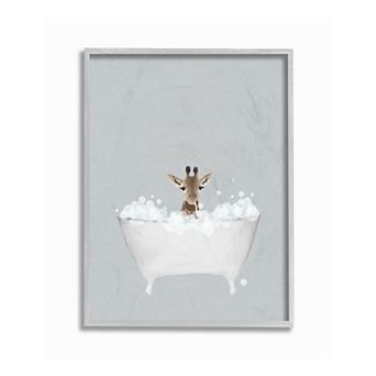 Stupell Home Decor Giraffe Bath Framed Wall Art