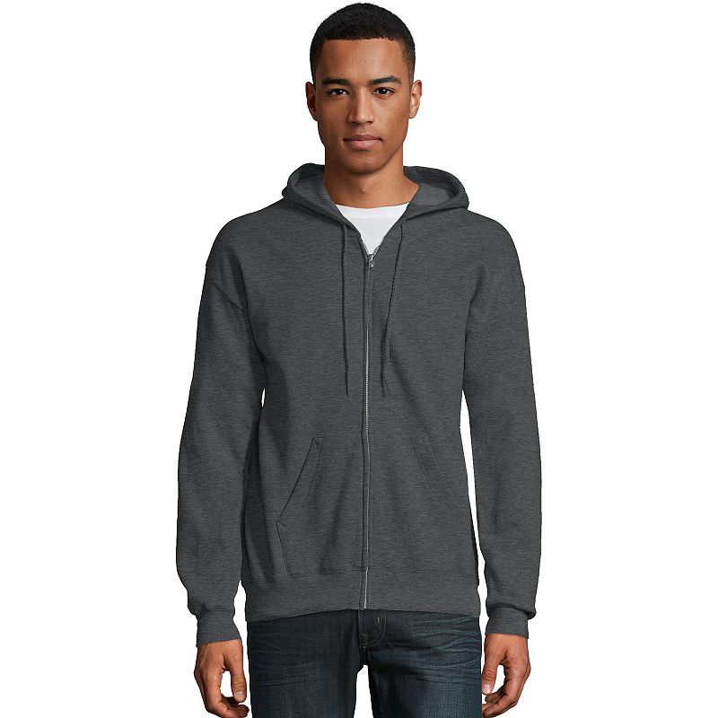 Men's Hanes® EcoSmart Fleece Full-Zip Hooded Jacket, Size: Large, Grey Heather1