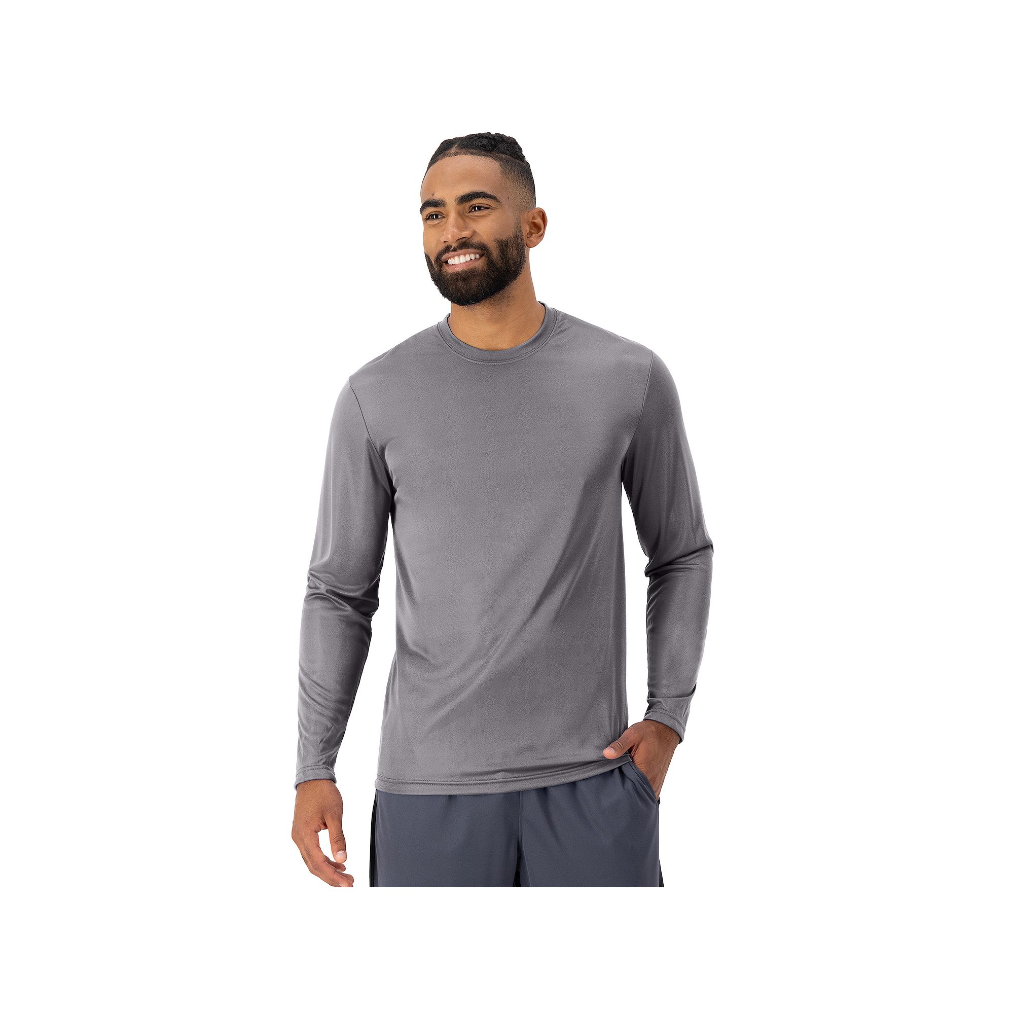 Mens Hanes® CoolDRI Long Sleeve Performance Tee, Size: Small, Grey