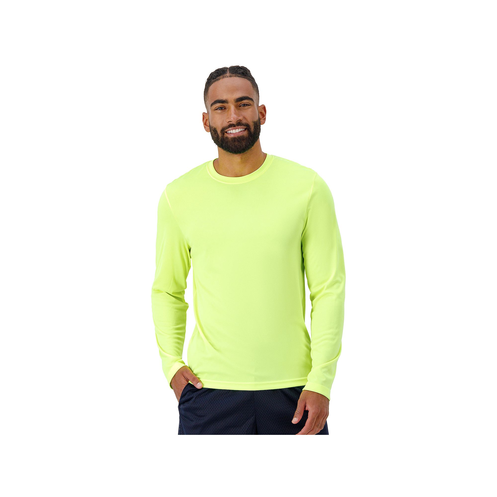 Mens Hanes® CoolDRI Long Sleeve Performance Tee, Size: Small, Safety Gree