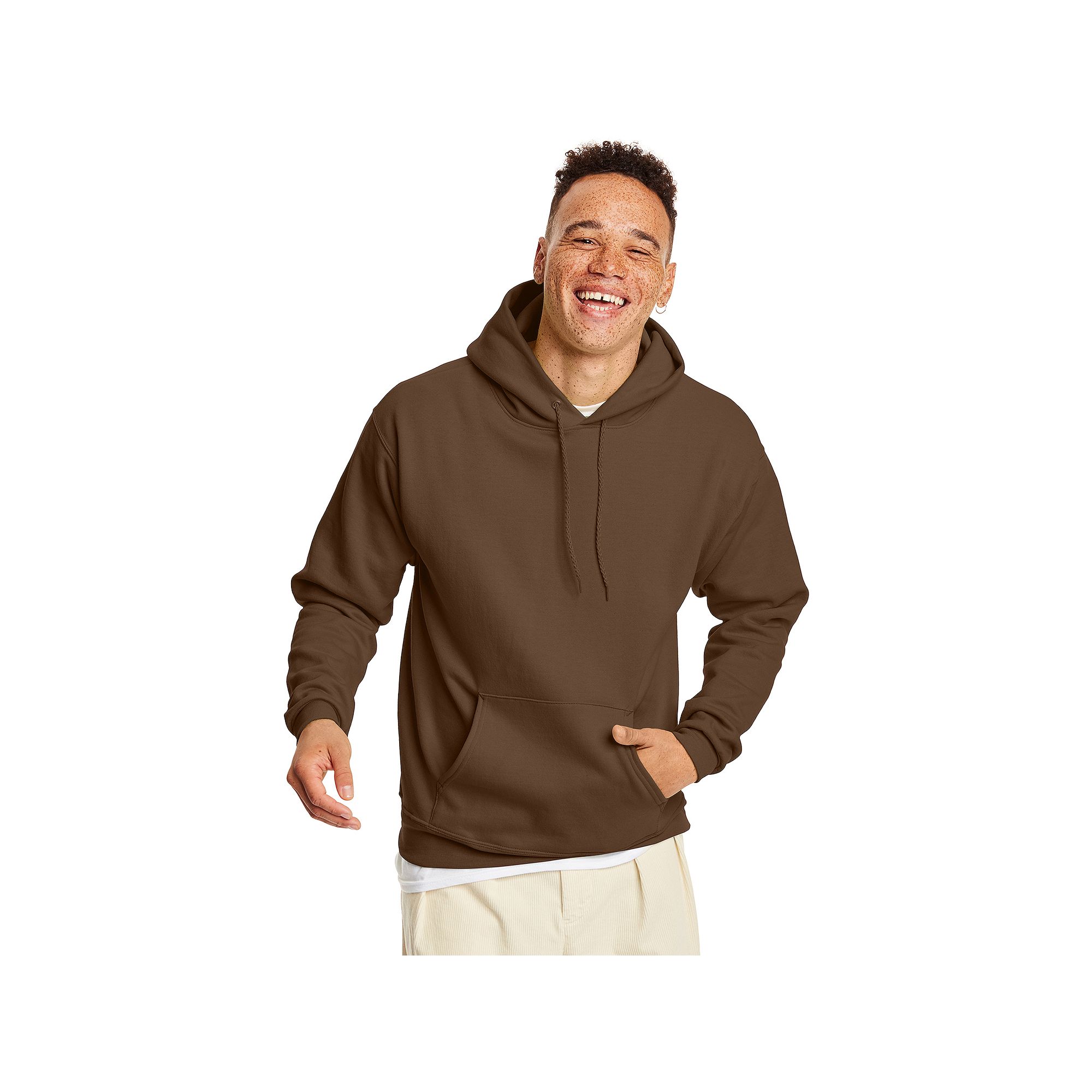 Mens Hanes® EcoSmart Fleece Pullover Hoodie, Size: Small, Army Brown