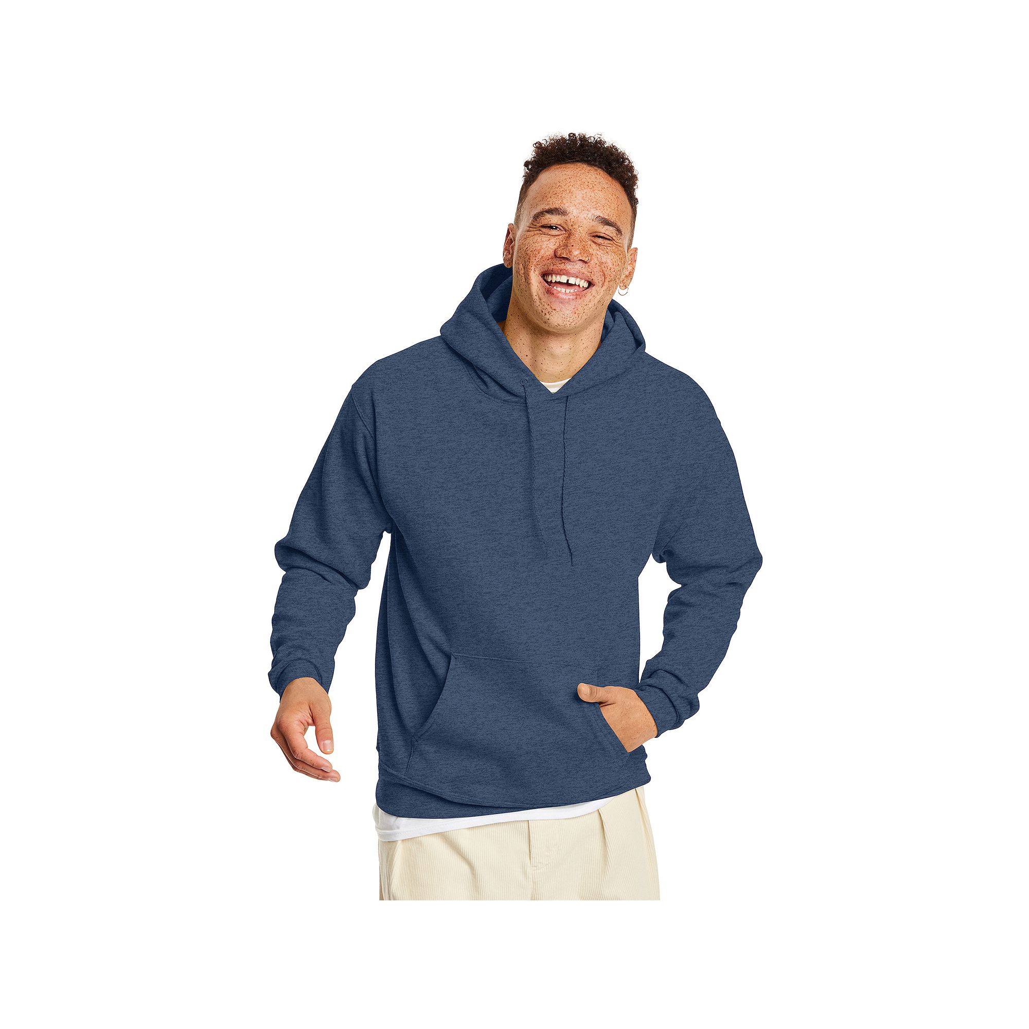 Mens Hanes® EcoSmart Fleece Pullover Hoodie, Size: Small, Grey Navy