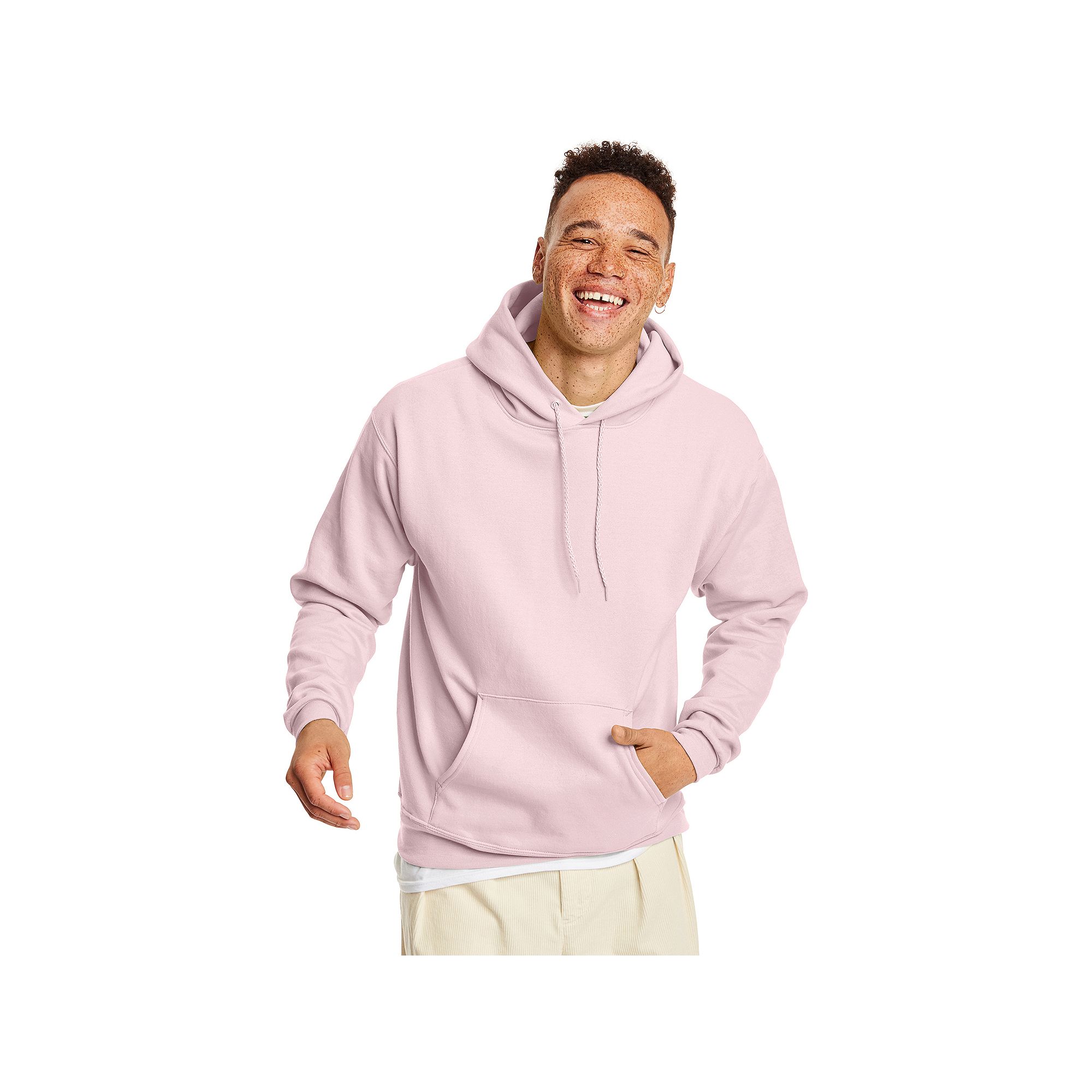 Mens Hanes® EcoSmart Fleece Pullover Hoodie, Size: Small, Pale Pink