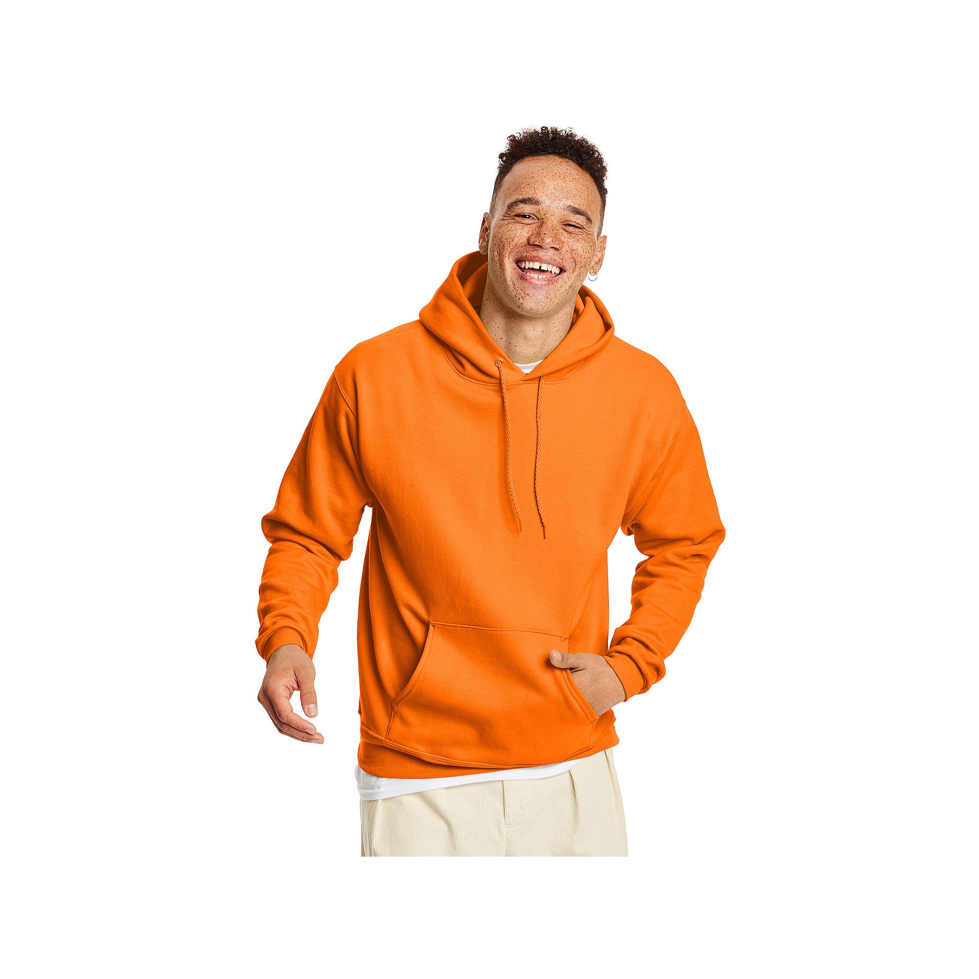 Mens Hanes® EcoSmart Fleece Pullover Hoodie, Size: Small, Safety Orange