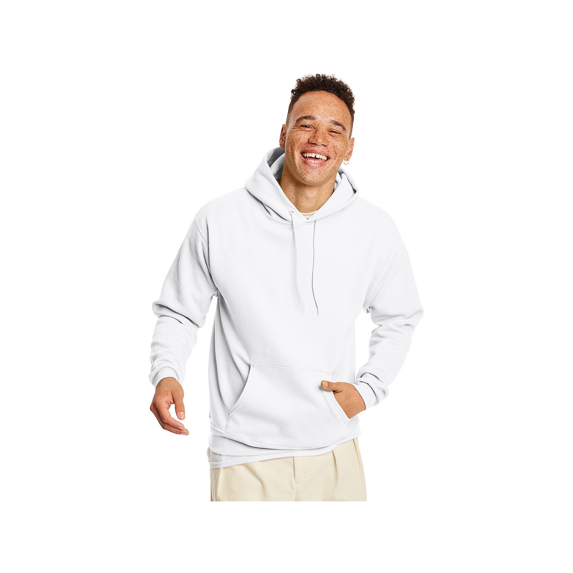 Mens Hanes® EcoSmart Fleece Pullover Hoodie, Size: Small, White