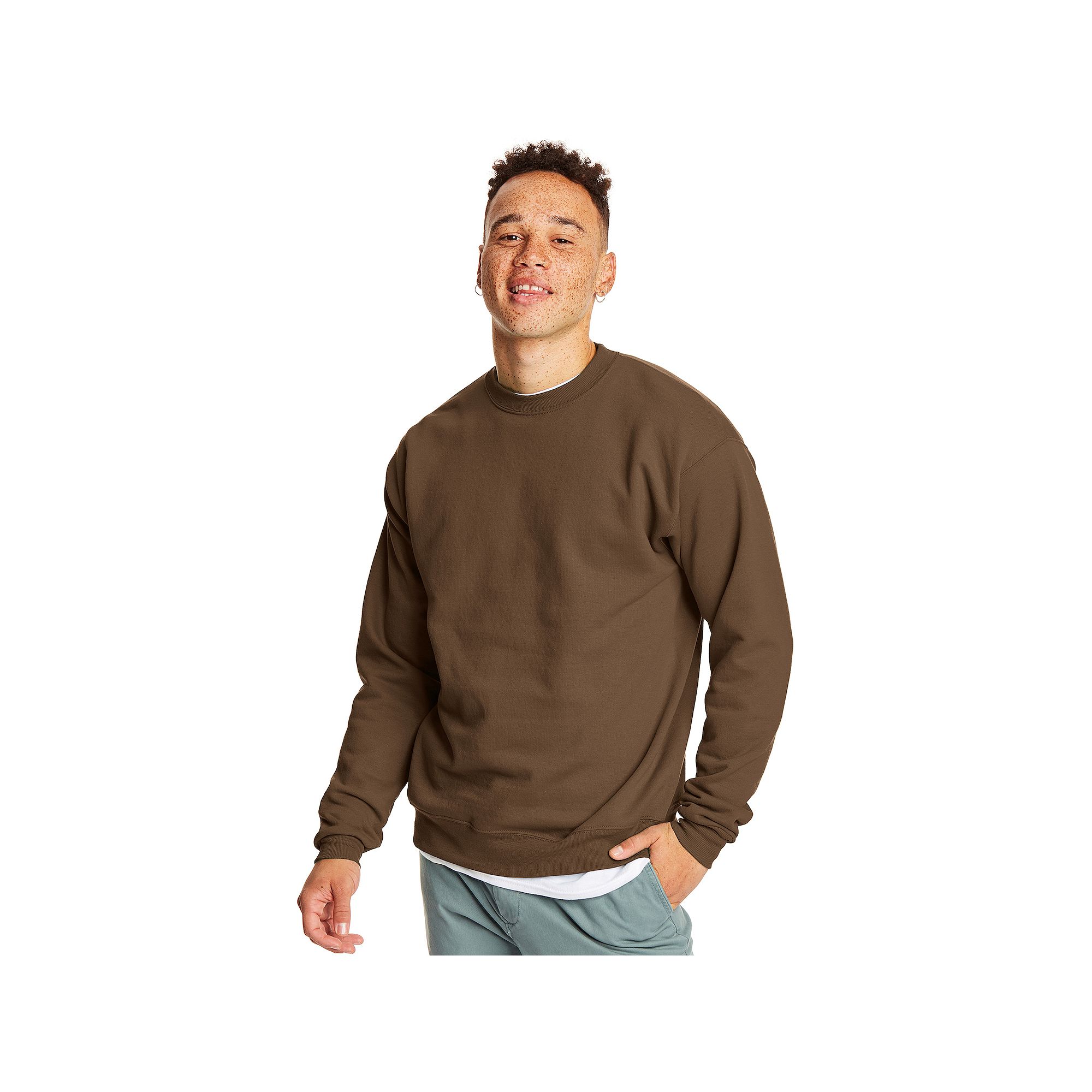 Mens Hanes® EcoSmart Fleece Sweatshirt, Size: Small, Army Brown